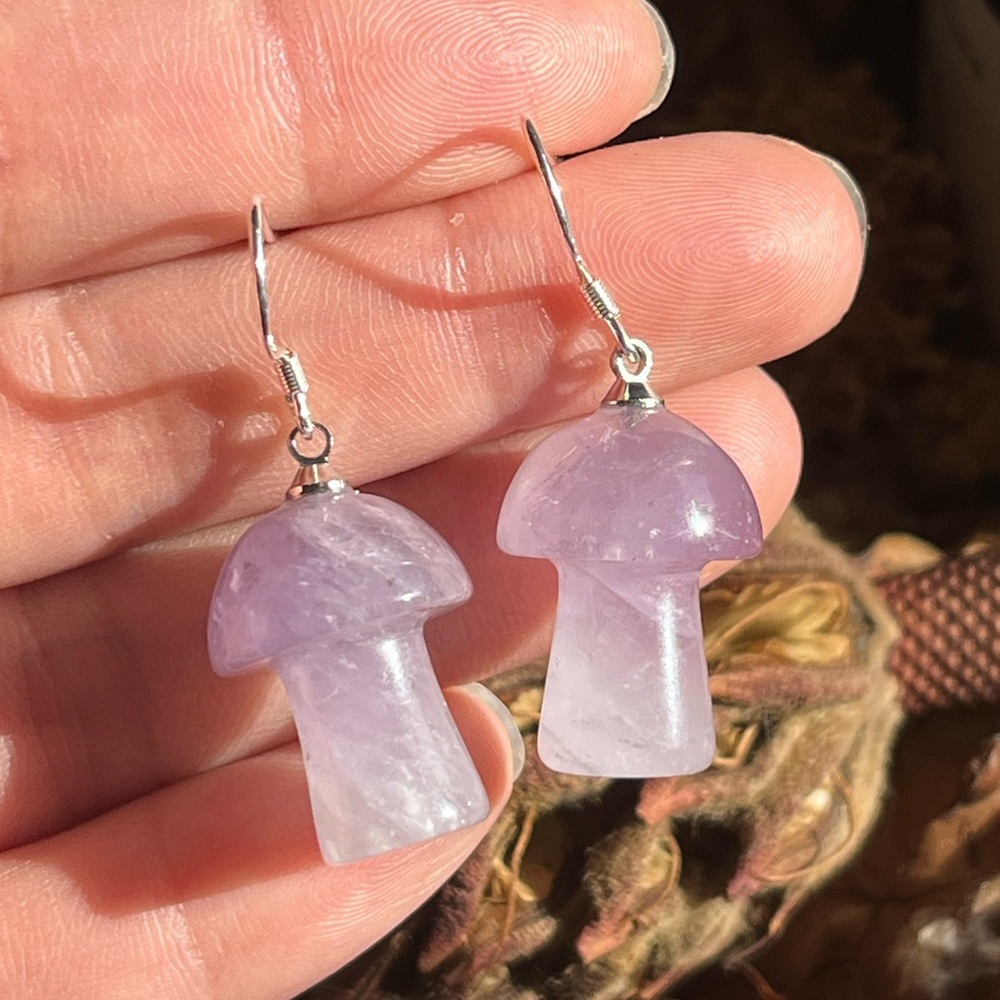925 silver plated amethyst mushroom earrings